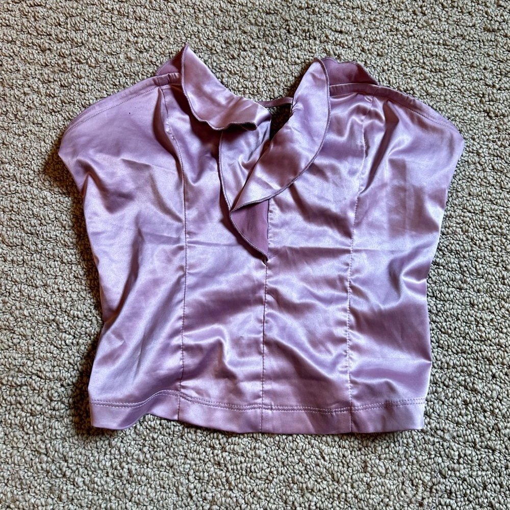 Free People Pink Satin Ruffle Top